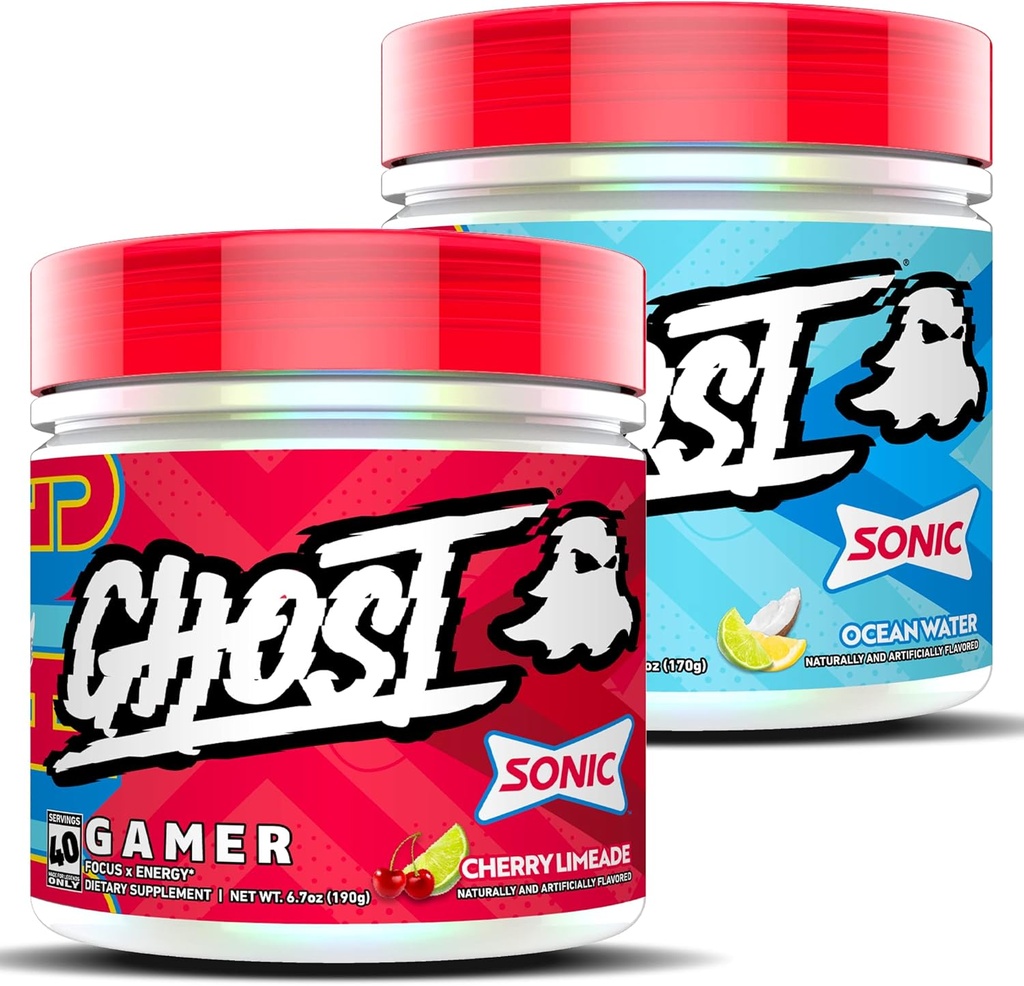 GHOST Gamer Sonic Bundle: Energy and Focus Support Formula - Ocean Water and Cherry Limade