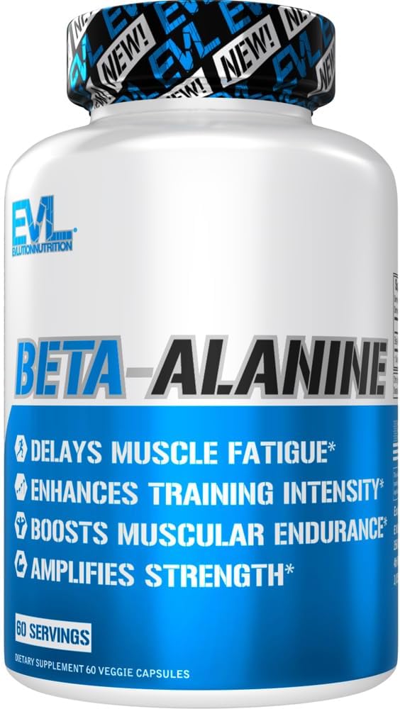 Evlution Nutrition Beta-Alanin kapsule - Izboljšajte usposabljanje Intenzivnost - 60 Count Beta-Alanin dopolnilo za moške in ženske - Zapoznela mišična utrujenost, povečanje vzdržljivosti, Povečajte moč