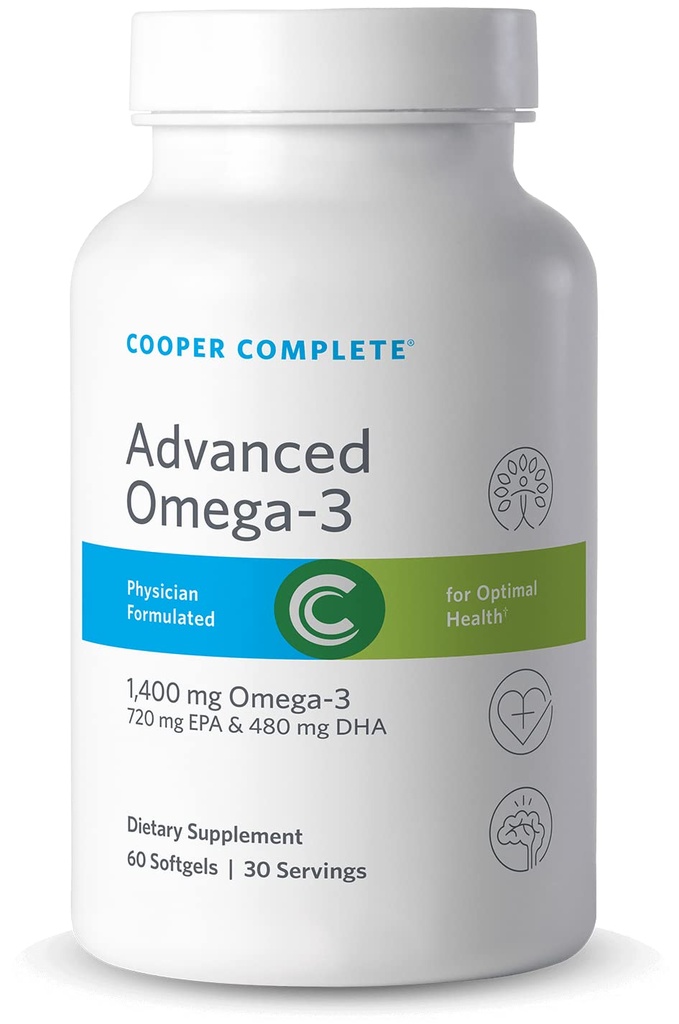Cooper Complete - Advanced Omega 3 - ribje olje dodatek, koncentriran EPA + DHA Omega-3 Maščobne kisline 1400 mg - 60 Softgels na steklenico. Pakiranje po 4