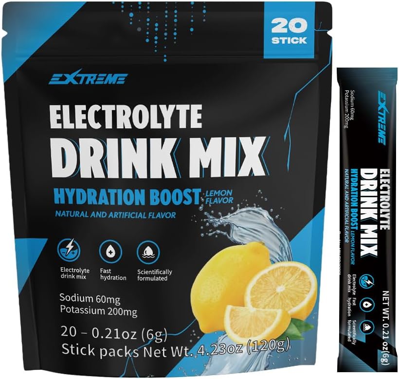 Ekstremna elektrolitska pijača Mešamo z natrijem 60 mg, kalijem 200 mg, tavrinom - hidracijskim praškom, nič sladkorja, nič kofeina, brez GSO, nič glutena, nizkokalorično, limonino aromo (20 paketov, 20 dni dobave)