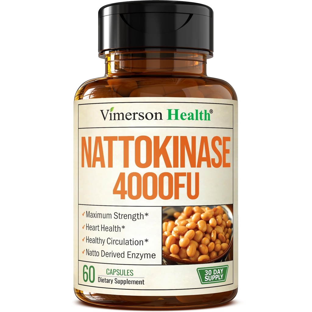 Nattokinase dodatek - Heart Health dopolnila z Nattokinase 4000 FU - Max Strength Circulation dodatki - Sistemski encimi za zdravo cirkulacijo in gladek pretok. Ne-GMO & Vegan. 60 kapsul