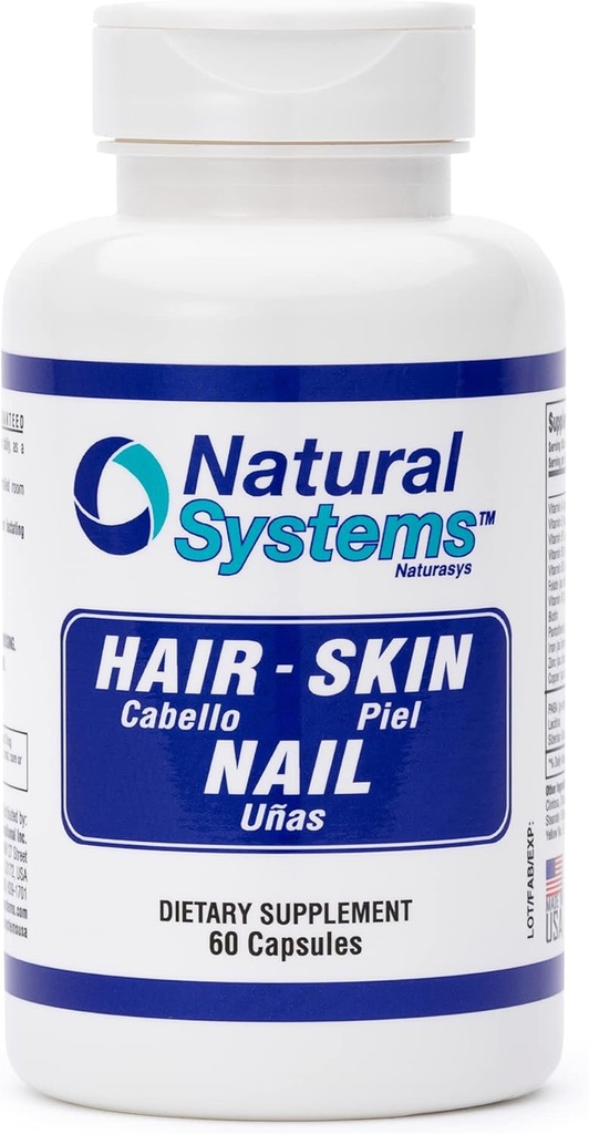Koža in nohti za lase Vitamini Dopolnilo 60 Kapsula z naravnimi sistemi - Močni nohti in rast las Vitamini za ženske in moške - Naravni Biotin Koža in nohti Vitamin - Zaščita kože Vitamini