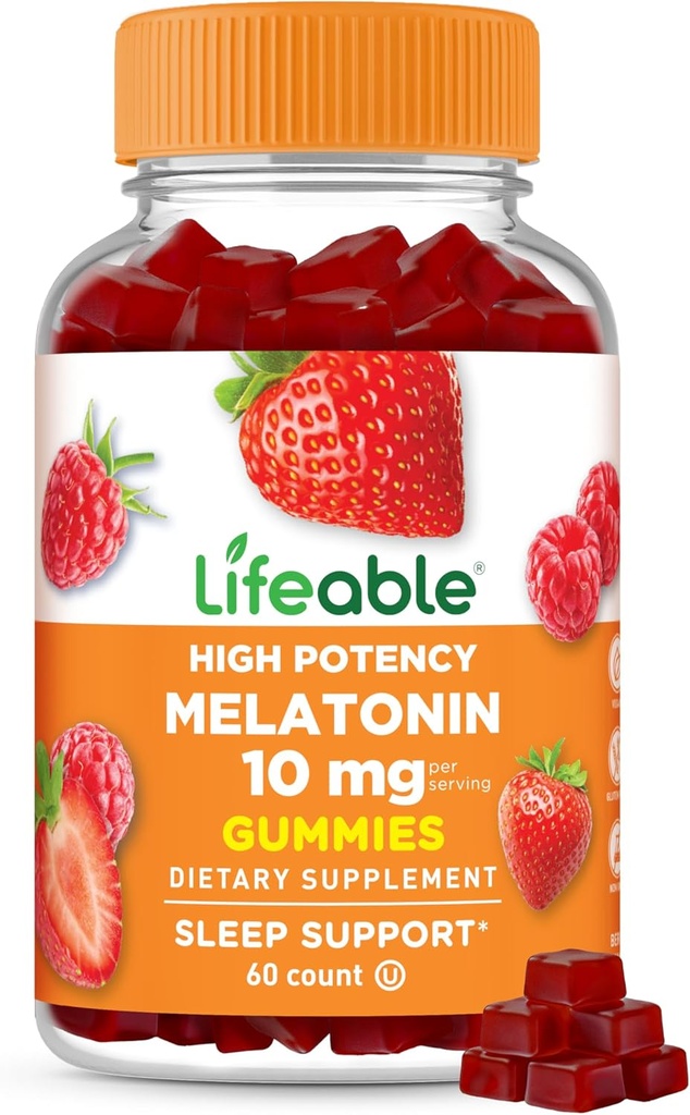 Lifeable Melatonin 10mg – Great Degusting Natural Flavor Gummy dodatek – Gluten brezplačno vegetarijanski GSO-free Chewable – za pomoč pada spanje in spanje – za odrasle, moške, ženske – 60 Gummies