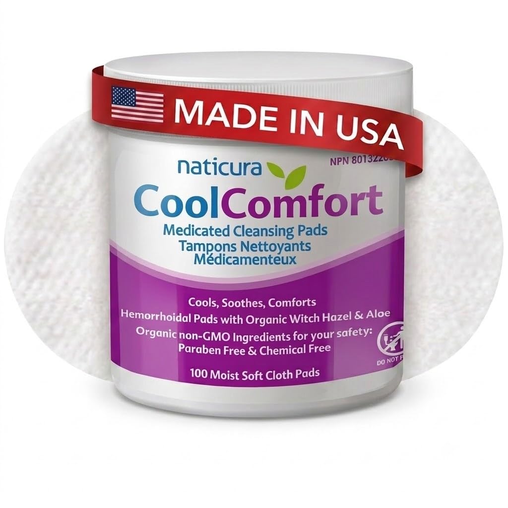 CoolComfort Osebna čistilna padala z organsko čarovnico Hazel in Aloe Vera - vse-naravni in hitro delujoči robčki za kurjenje, srbenje, bolečine in otekanje - 100 Pads - brez parabenov