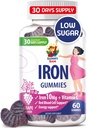 SUNNY SAM Iron Gummies za otroke in odrasle - železovi vitamini z vitaminom C, 10mg na serviranje - žvečljivi sadni gumi za proizvodnjo imunske podpore rdečih krvnih celic