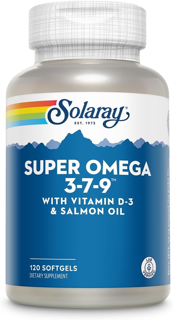 SOLARAY Super Omega 3 7 9 Podpira zdravo kožo, več EPA, DHA, Esencialne maščobne kisline iz ribjega olja Mini Softgel, 120ct