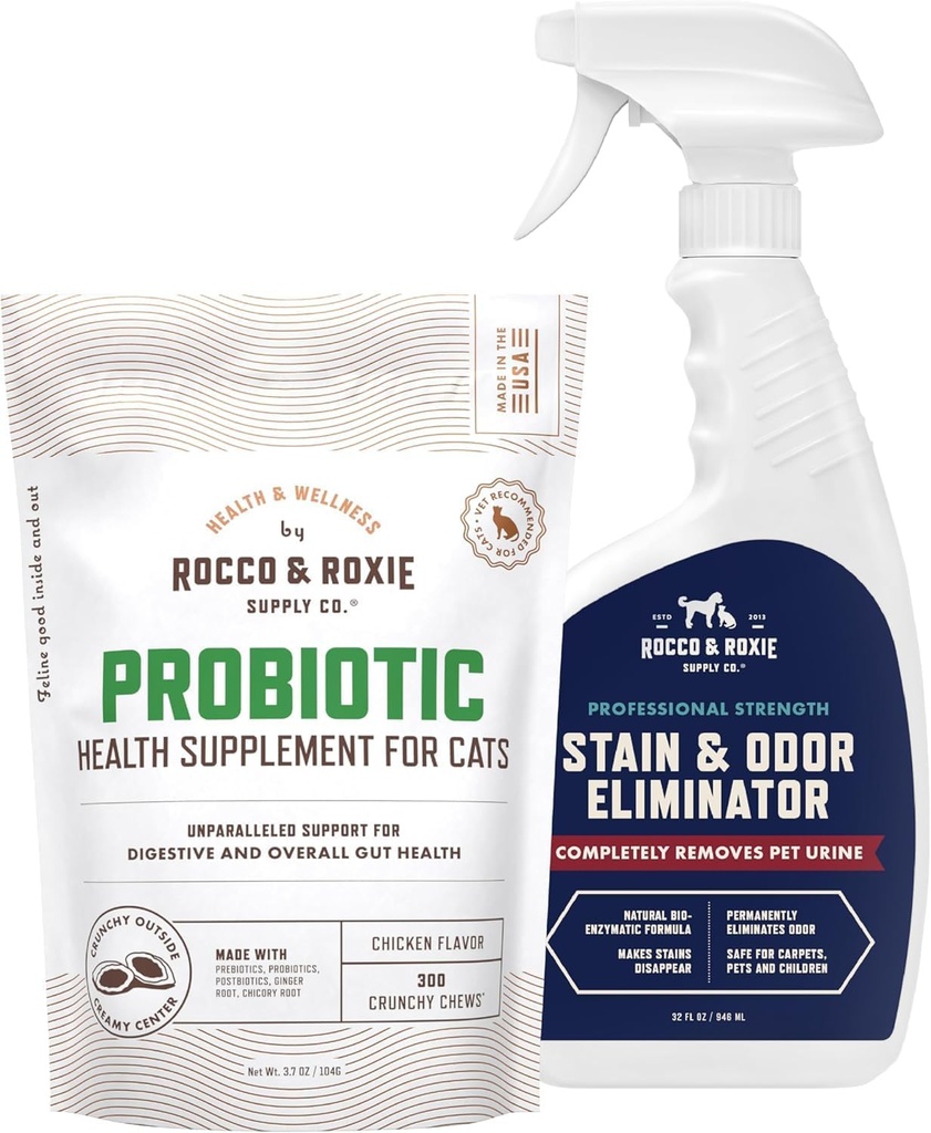Rocco & Roxie Cat Probiotični dodatki & Stain & Odor Eliminator paket