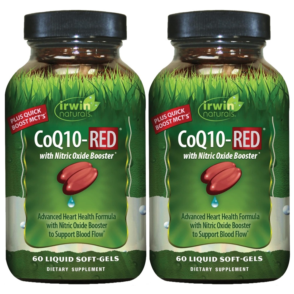 Irwin Naturals CoQ10-RED - 60 Tekoči soft-Gels, paket 2 - Napredna Heart Health Support with Dutric Oxide Booster za podporo pretok krvi - 60 Skupaj Servinges