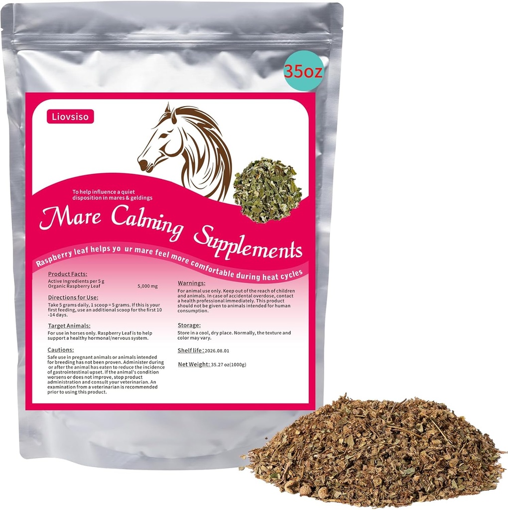 Horse Calining dodatek Natural Raspberry Leaf 35 OZ- Relieves anksioznost, razdraženost, in nelagodje v Mares med toplotnih ciklov - Prav tako Magic primeren za žele