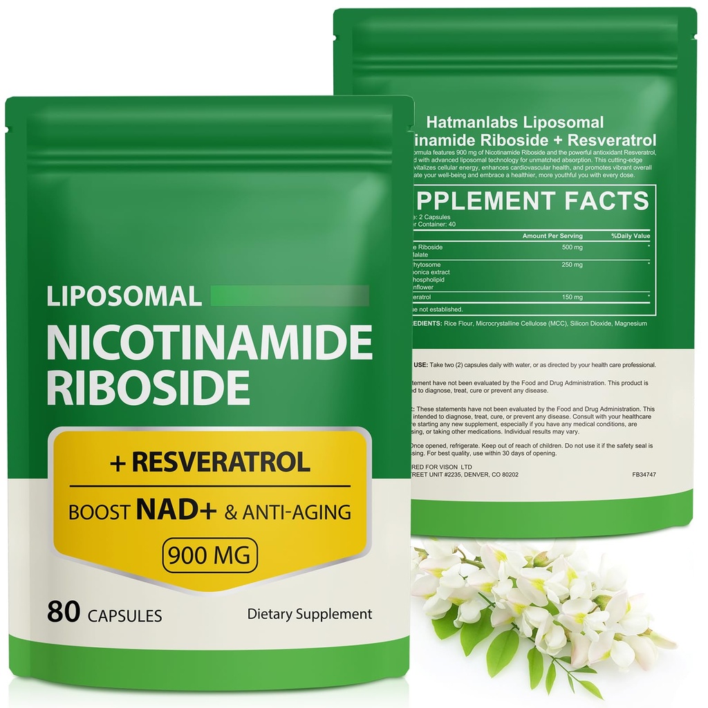 NAD dodatek z nikotinamid ribozid - Resveratrol,Liposomal Nikotinamid ribozid,Quercetin - Visoka čistost NAD dodatek za preprečevanje staranja, fokus, energija 160 kapsule (2 vrečka)