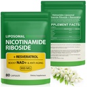 NAD dodatek z nikotinamid ribozid - Resveratrol,Liposomal Nikotinamid ribozid,Quercetin - Visoka čistost NAD dodatek za preprečevanje staranja, fokus, energija 160 kapsule (2 vrečka)