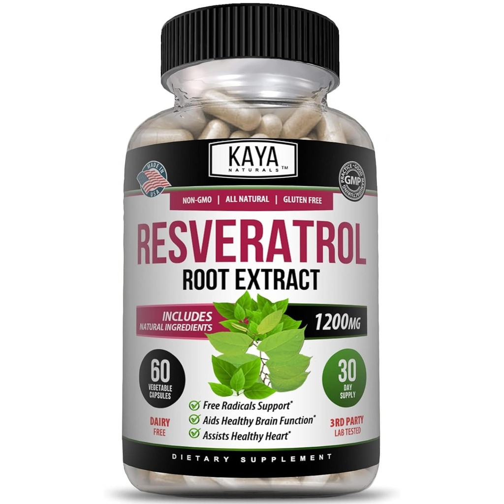 Naravne Kaya - Resveratrol kapsule - antioksidanti s podporo za možgane - največje koristi - 60 Veggies kapsule