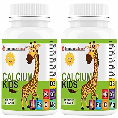 Verem kalcij za otroke z vitaminom D3 (VIT d), magnezij, cink dodatek, vitamin C, L-lizin multivitamin za otroke močne kosti, imuniteta, rast in razvoj- 120 tablete (Pack od 4)