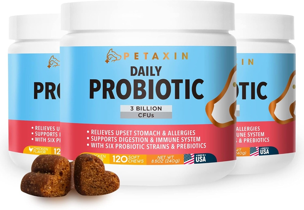 Probiotiki za pse - 6 sevi s prebiotiki - podpira prebavni in imunski sistem – Relief za drisko, slabo dihanje, alergije, plin, zaprtje, vroče točke - Made in USA - 360 Chews