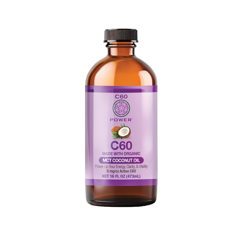 C60 Purple Power Organic MCT Kokosovo olje, organsko kokosovo olje, 99,99% Pure C60 Carbon Fullerens (16 oz)