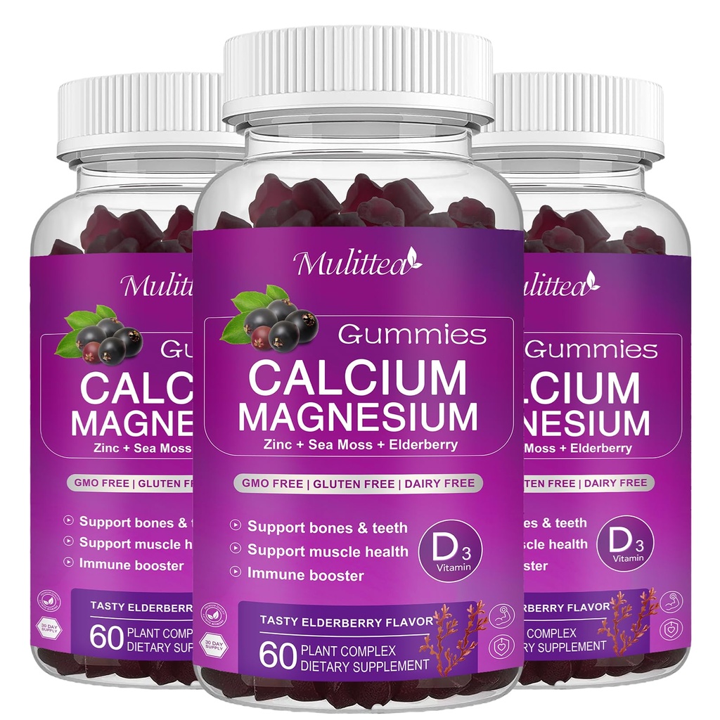 Kalcijev magnezijev cink Gumiji z visoko absorpcijo Magnezij Glycinate 200mg, Kalijev-Plant kalcij dodatek w/ D3 & Morski mah za kosti, mišice, miren Mood & spanje podpora- Otroci in odrasli (3 pakiranje)