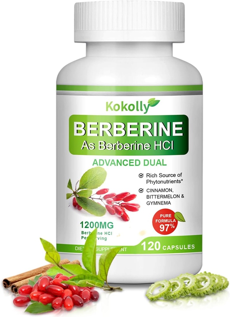 Berberine Supplement 1200mg -Naravna rastlina na osnovi Berberine HCL, Cinamon, Bittermelon, Gymnema(120 kapsul)