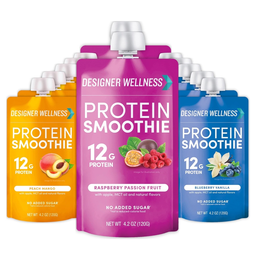 Oblikovalec Wellness Protein Smoothie, Real Fruit, 12g Protein, Low Carb, Nič dodanega sladkorja, Gluten-free, Non-GMO, Brez umetnih barv ali arom, Super Fruts Variety Pack, 12 Count
