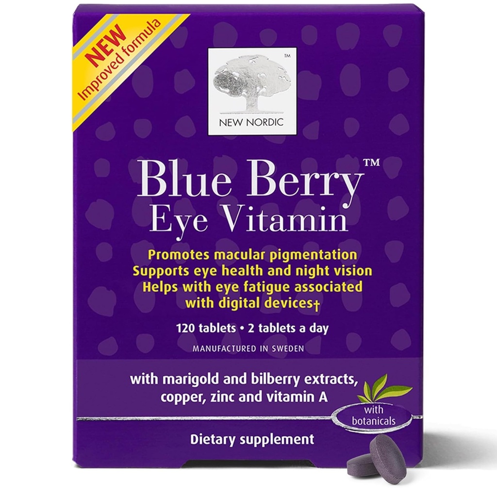 NOVO NORDIC Blue Berry Eye Vitamin Lutein dodatek z cinkom, Podpira makularno pigmentacijo, funkcijo oči in vida, 120 tablet (Pack po 1)