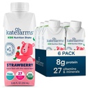 KATE FARMS Organic Kids Nutrition Shake, Jagoda, 8g beljakovin, 27 Vitamini in minerali, Prehranska zamenjava, Beljakovine Shake, Non-GMO, 8.45 oz (6 pakiranje)