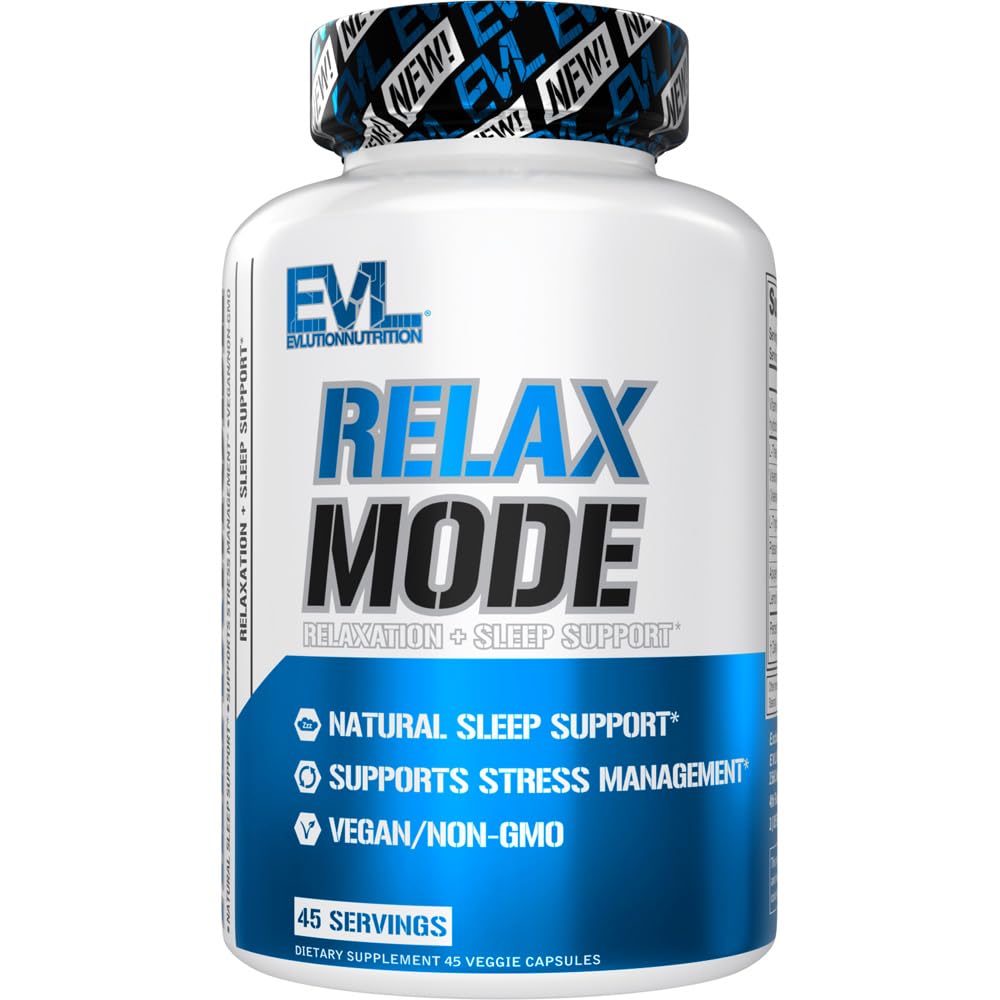 Evolution Nutrition RelaxMode - Naravna podpora za spanje - z L-Theanine, Valerian Root Extract & More - Vegan & Non-GMO - prehranska dopolnila - 45 Serving - 45 Veggie kapsul