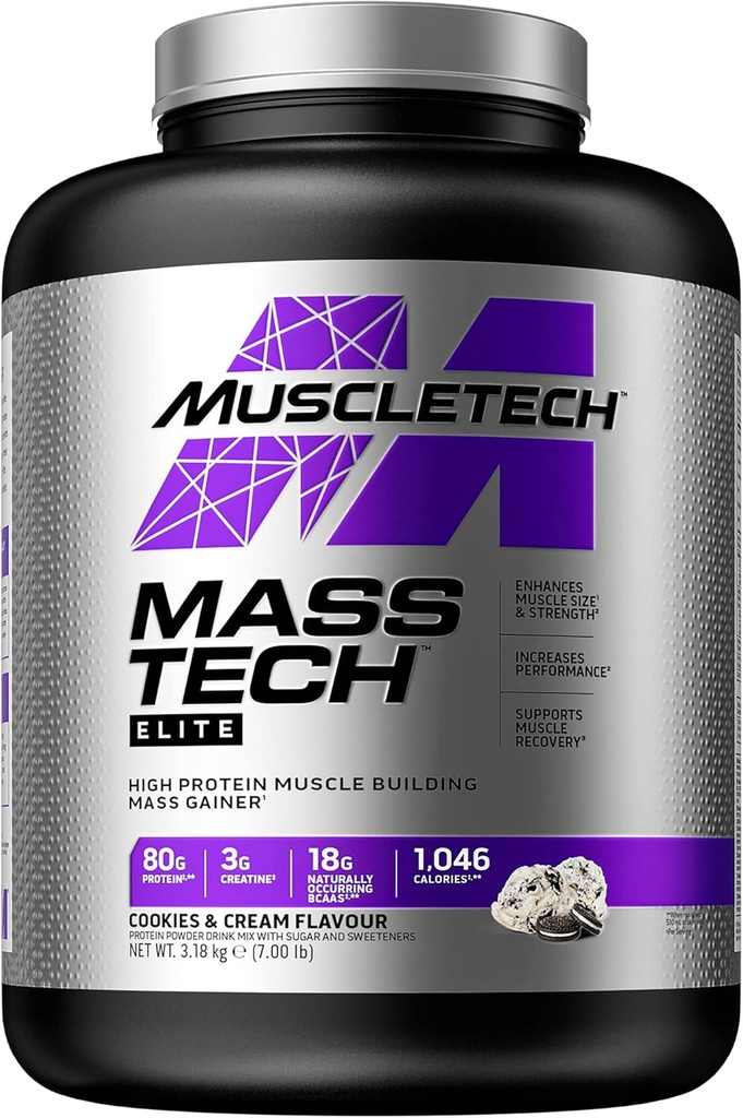 Mass Gainer Protein Powder MuscleTech Mass-Tech Mass Gainer Whey Protein Powder + Muscle Builder Protein Powder Dodatki Piškotki in krema, 7 lbs (Package May Vary)