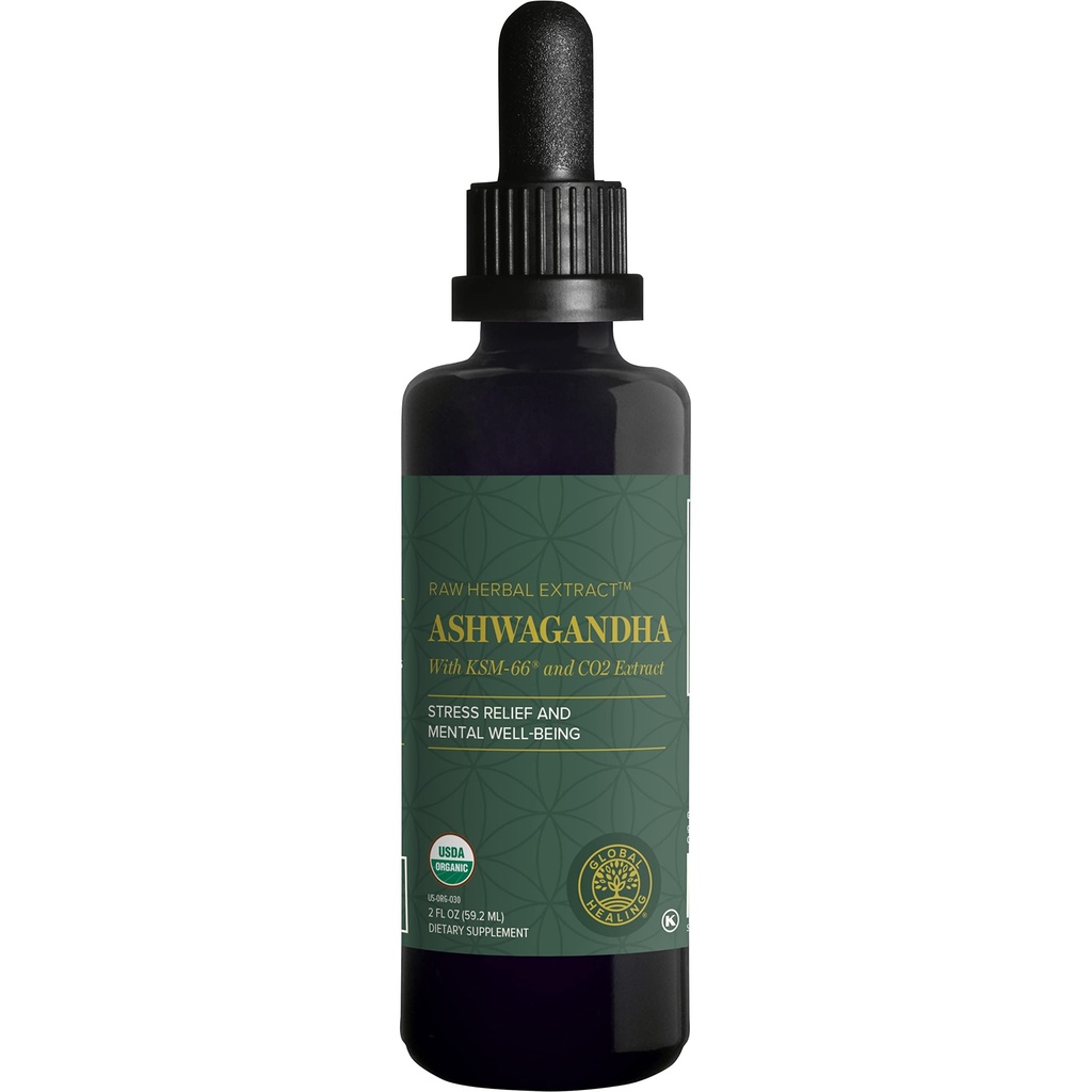 Globalni center za zdravljenje - Organic Ashwagandha dodatki kapljice - KSM-66 Ashwagandha Dodatna moč za moške in ženske, Pomaga spodbujati Reševanje stresa, Mood podpora, Organic (2 Fl Oz)