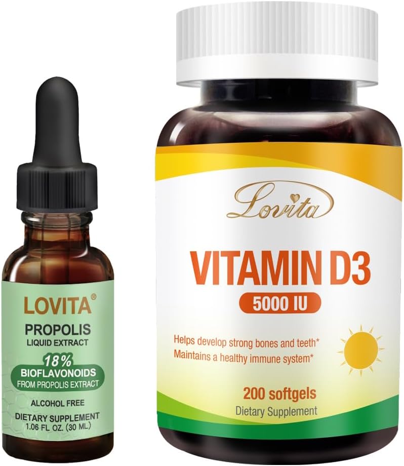 Lovita Bee Propolis Liquid Extract & Vitamin D3 Softgel Nutrient dodatek paket