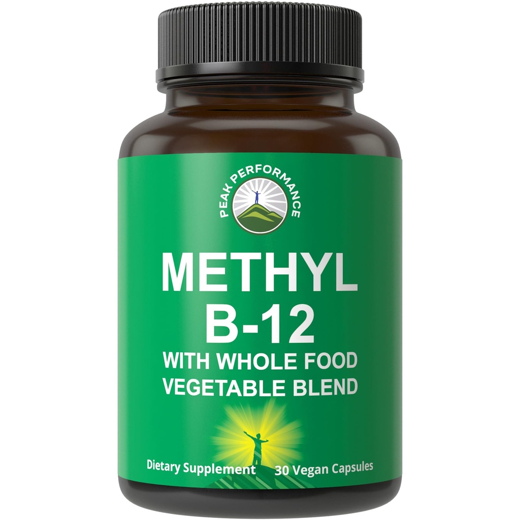 Metil B12 Vitamin + cela živilska mešanica 25 Zelenjava in sadje za maksimalno absorpcijo. Vegan Vitamin B12 Metilkobalamin - metil B-12 Dodatek za energijo, Fokus in Relief. 30 dnevne kapsule