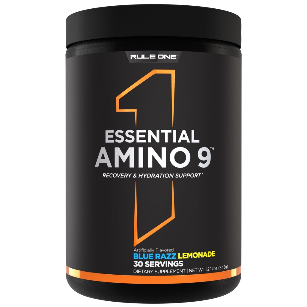 Pravilo 1 Essential Amino 9 – Podpora za regeneracijo in hidracijo s 7,5 g esencialnih aminokislin + elektroliti (30 strežnikov, Blue Razz Limonada)