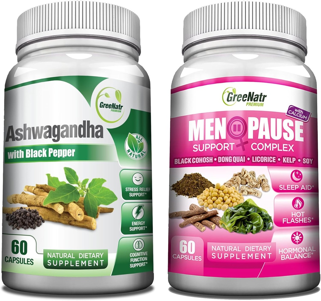 GreeNatr popolna wellness podpora z Ashwagandha kapsule s črnim poprom za izboljšano absorpcijo - in naravni Menopause zeliščni kompleks