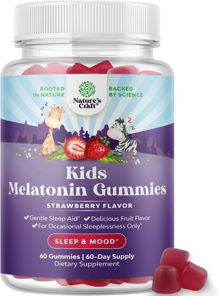 Natures Craft Melatonin Gummies za otroke podpora za spanje - Hassle-free otroci Melatonin Gummies za podporo razpoloženju - Okusno in Tummy prijazno Gummy 1 Mg Little Ones Non-GMO Gluten Free in Halal