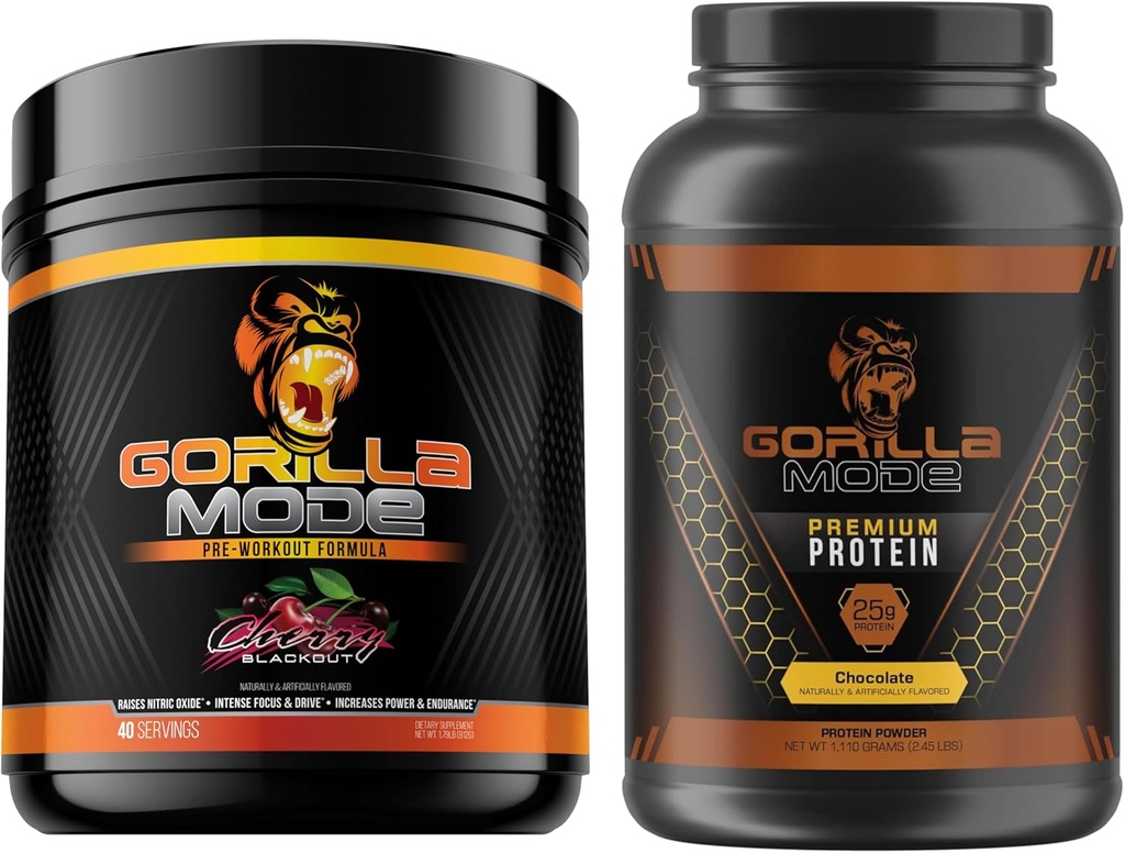 Gorilla Mind Pre Workout (Čerry) + Premium Whey Protein (Chocolate) - Celovit sklop za gorivo maksimalni rezultati vadbe
