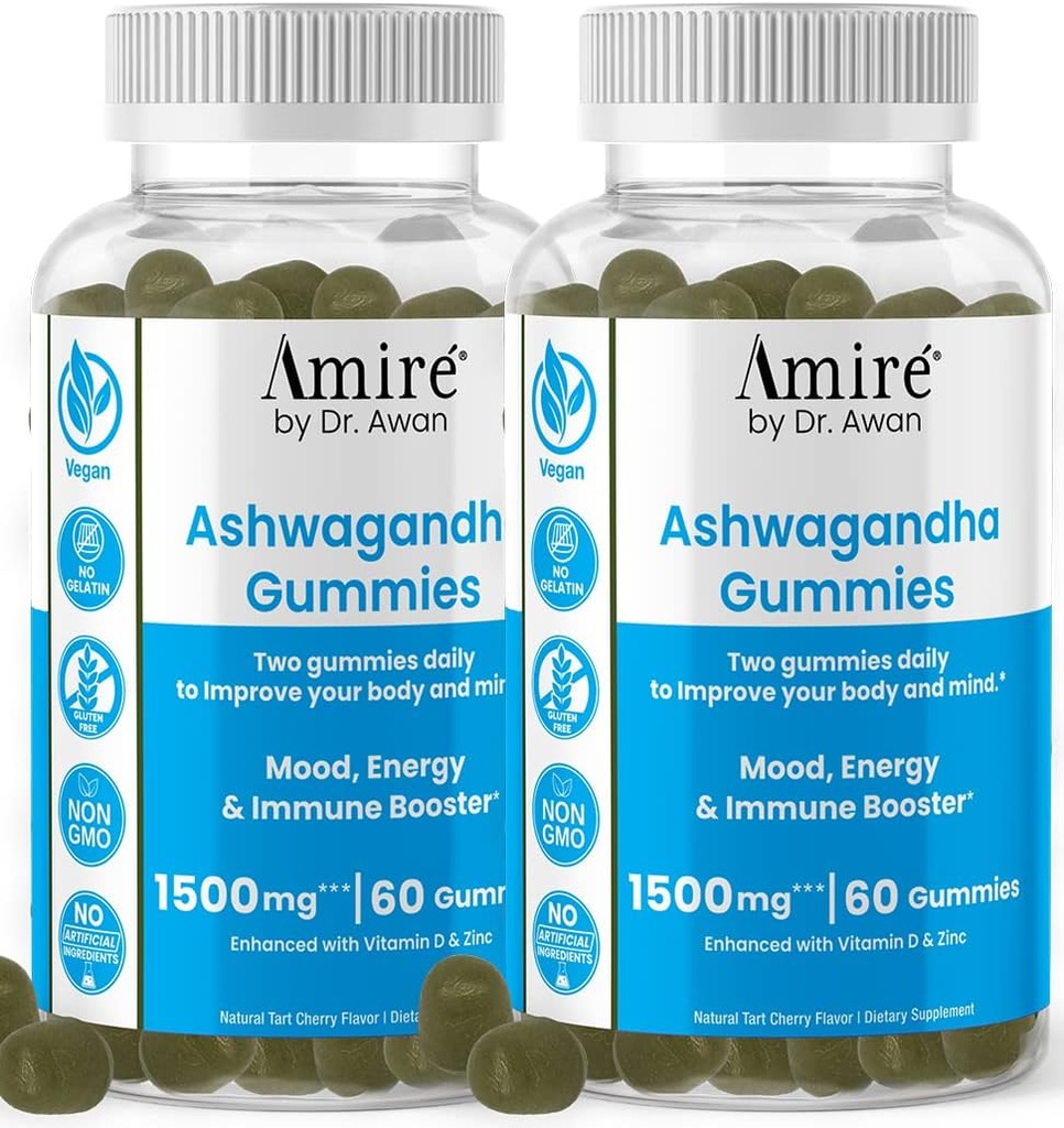 Amire dr. Awan Ashwagandha Gummies, Mood, Energy, & Immune Booster, 120ct, 60 dnevna dobava
