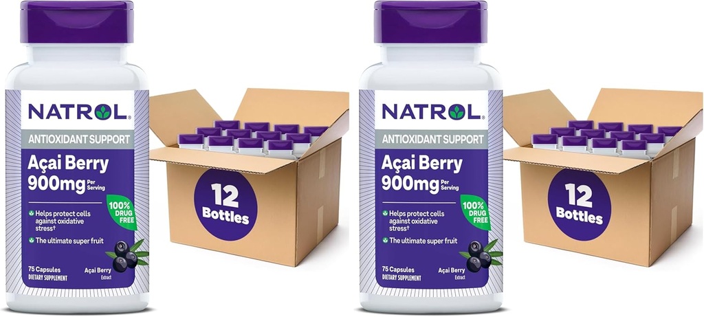 Natrol Acai Berry, prehranska dopolnila, antioksidant zaščito in obrambo, Ultimate Super sadje, 1.000 mg Veggie kapsule, 75 Število (Pack od 24)