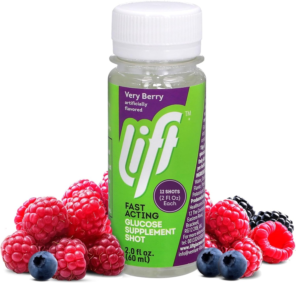 Lift Glukoza hitro delujoči glukozni energijski sok Shots, Zelo Berry, Kofein-free, 2.0 fl oz steklenice (Pack of 12)