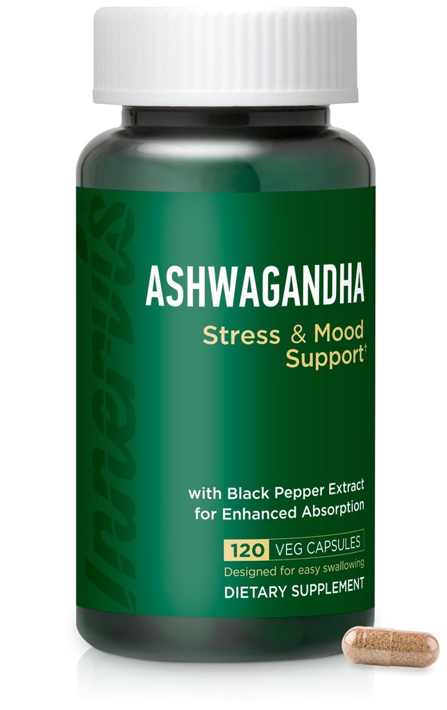 Ashwagandha 500mg – razbremenitev stresa, ravnotežje razpoloženja in sprostitev s črnim poprom, 120 veganskih kapsul
