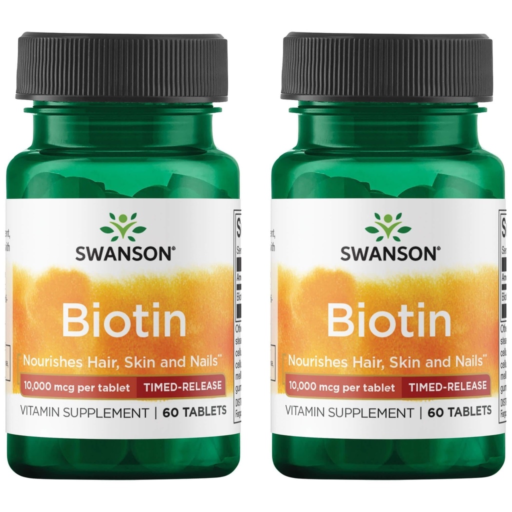 Swanson Biotin – časovno release 10.000 μg 60 tablet (2 pakiranji)