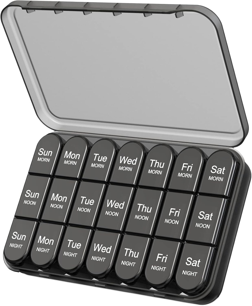Daviky tablete Organizator 3X na dan, tedenske tablete Box 7 dan, potovalne tablete primeru z velikimi zabojniki, svetlo-proof tablete primeru za vitamine, zdravila, dodatki in ribje olje (črna)