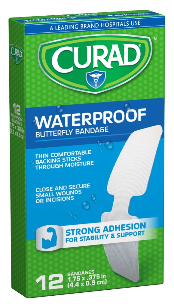 Curad vodoodporni metulj Adhesive Bandages, 1,75" x .375", 12 Count
