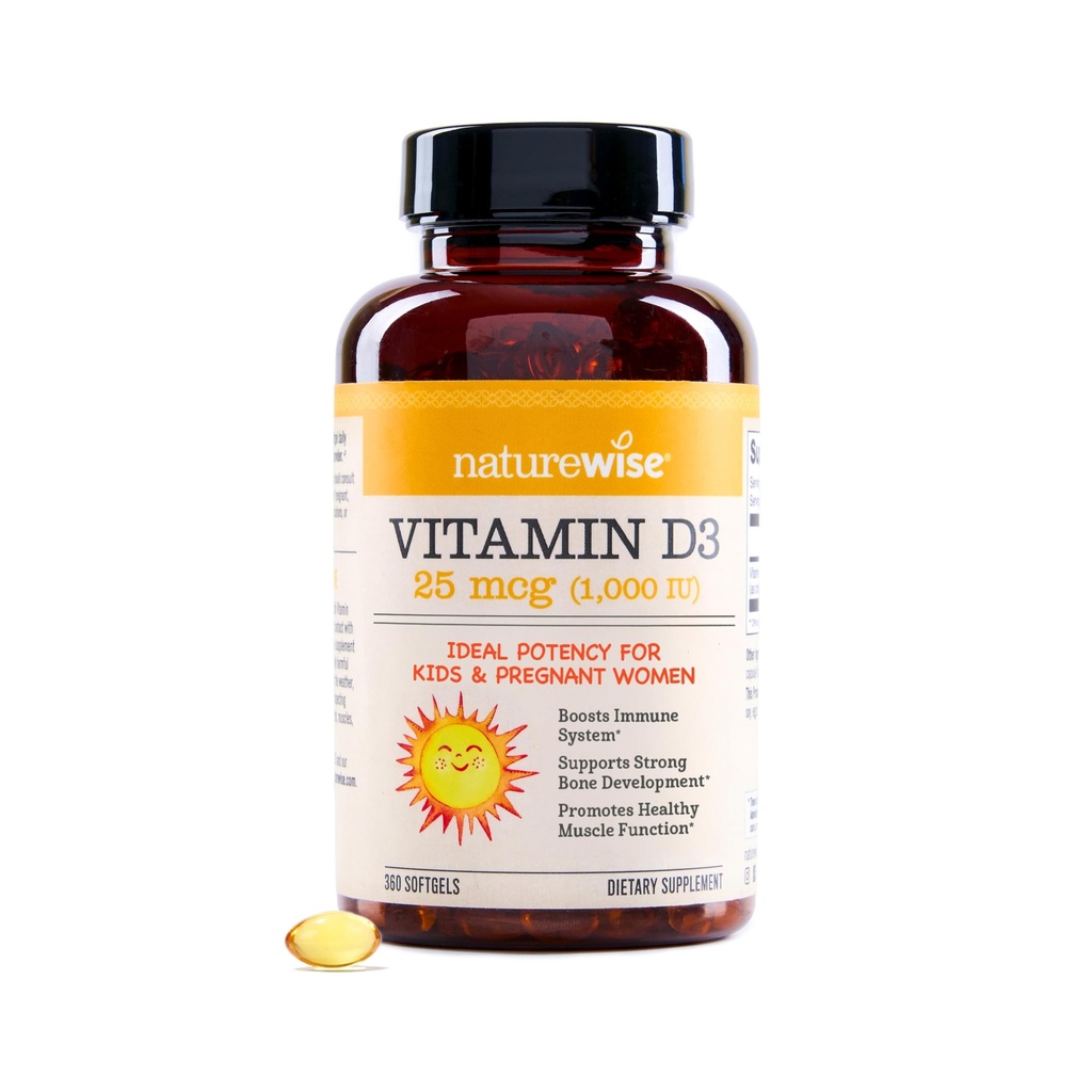 NatureWise Vitamin D3 1000iu (25 μg) 1-letna zaloga za imuno podporo, zdravo delovanje mišic in zdravje kosti - ne-GMO, Gluten brez organskega ekstra deviškega oljčnega olja, (Mini Softgel), 360 število