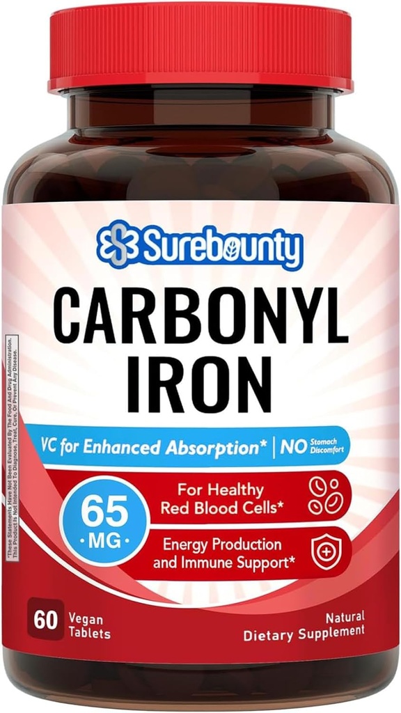 Karbonil železo, z naravnim vitaminom C, Nežen na želodec, visoka absorpcija, za delovanje rdečih krvnih celic, energijska podpora, Vegan, 60 Tabs