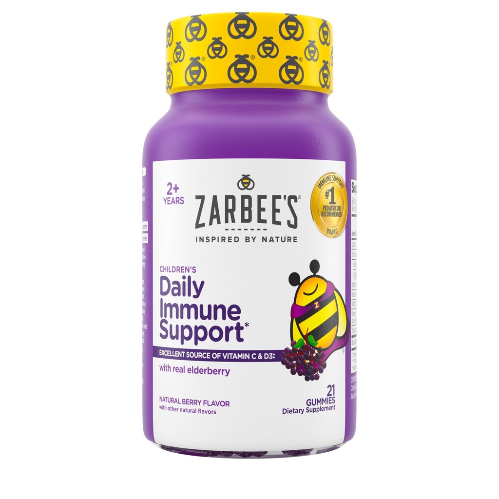 Zarbee's Elderberry Gumies za otroke z vitaminom C; Cink & Elderberry; Daily Childs Imunska podpora Vitamini Gummy za otroke starosti 2 in up; Natural Berry Flavor; 21 Count