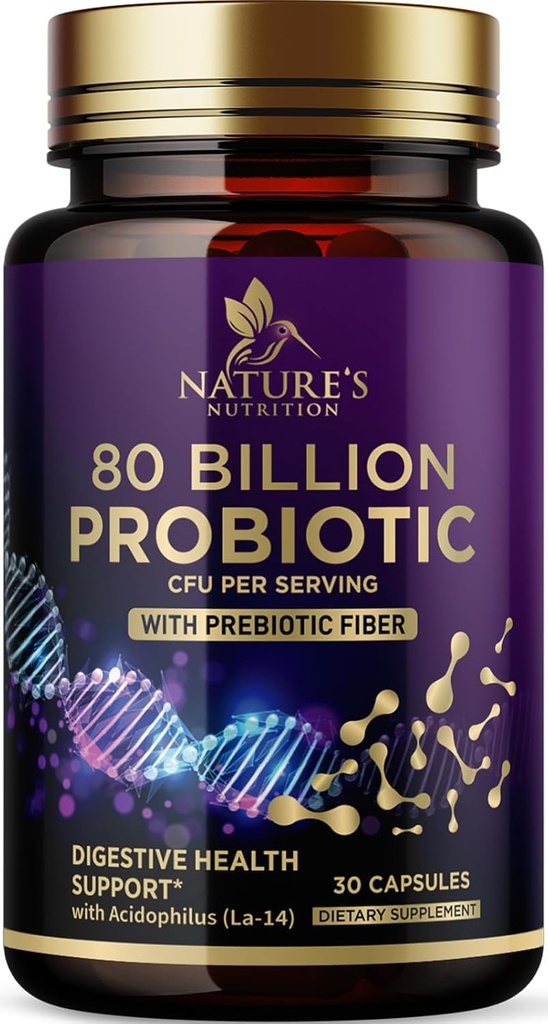 Probiotični dodatek 80 Milijarda CFU + Prebiotiki, Acidophilus Probiotic podpira imunski sistem in prebavno zdravje, podpira občasno zaprtje, dodatek za ženske zdravje žensk - 30 kapsul