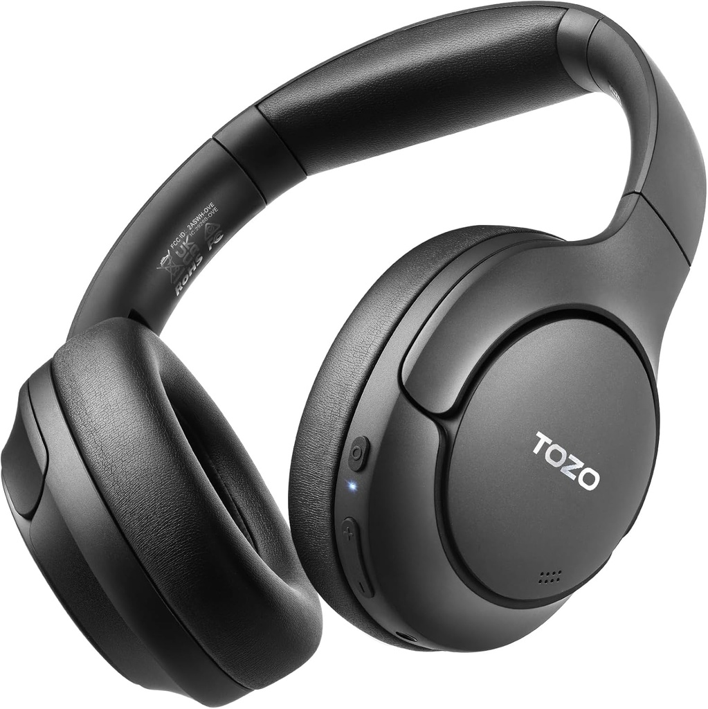 TOZO HT2 Hibridni aktivni hrup Prekliči slušalke, Brezžične slušalke Bluetooth, 60H Playtime, Hi-Res Audio Custom EQ preko App Deep Bass Comfort Fit Ear Cups, za Home Office Travel Black