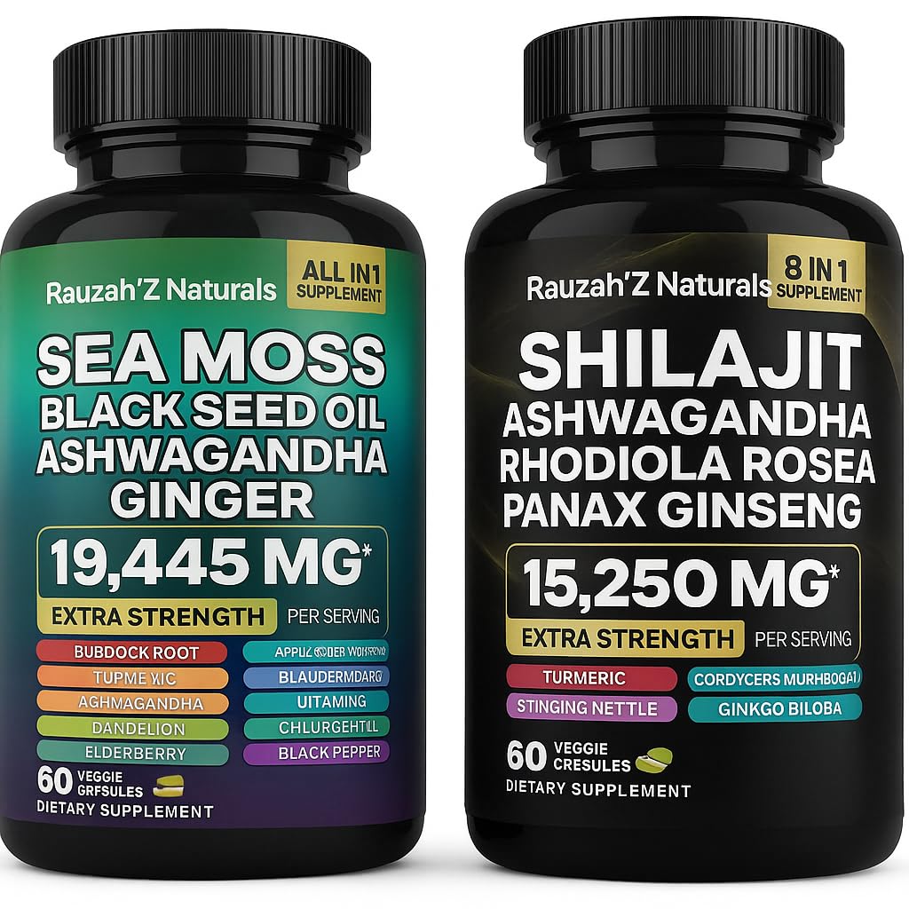 Sea Moss in Shilajit Bundle - Sea Moss, Black Seed Oil, Ashwagandha,Ginger & Shilajit, Rhodiola Rosea, Panax Ginseng