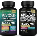 Sea Moss in Shilajit Bundle - Sea Moss, Black Seed Oil, Ashwagandha,Ginger & Shilajit, Rhodiola Rosea, Panax Ginseng