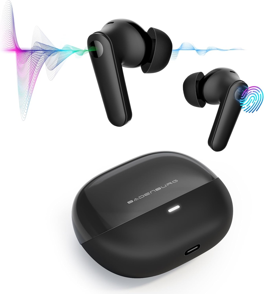 Airbeat 1 ANC Hrup Prekliči True Wireless Earbuds z mikrofonom, Izboljšana Bass Bluetooth 5.3 in-Ear slušalke z visoko močjo Titanium vozniki, 48H Playtime, ENC za kristalno jasno klic črna