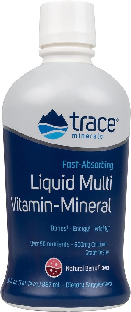 Trace Minerals Liquid Multi Vitamin-Mineral - Tekoči vitamin dopolnilo za vsakodnevno zdravstveno podporo - Energetska podpora - Gluten-free - Berry - 30 fl oz (30 Servings)