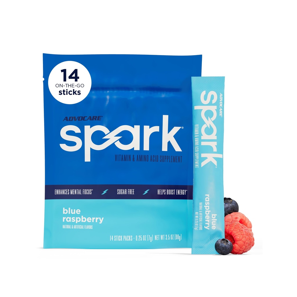 AdvoCare Spark - Energy Drink Mix - Vitamin & Aminokisline dodatek - Podpira energijo in fokus* - Prenosna imunske podpore* - Sugar-free - Blue Raspberry, 14 Packs (3.5 oz)